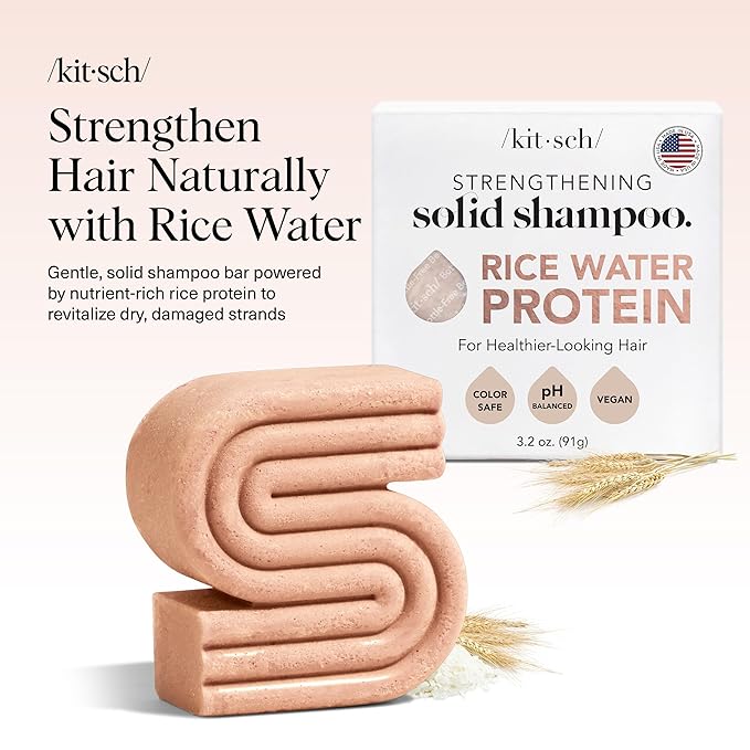 Kitsch Rice Water Shampoo Bar – Dry Hair Shampoo & Soap Bar for Hair Care & Hair Growth – Women and Mens Shampoo – Strengthens Damaged Hair – Vegan, Paraben, Silicone & Sulfate-Free – 3.2 oz