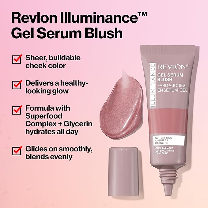 Revlon Illuminance Gel Serum Blush, Visibly Plump Cheeks, Dewy Finish and Hydrates All Day, 120 Striking Rose, 0.37 fl oz.