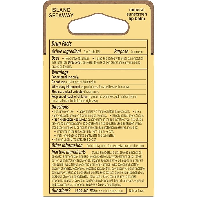 Burt’s Bees SPF 30 Lip Balm Mothers Day Gifts for Mom, Island Getaway - Coco Loco, Beaches & Cream, Tropic Like It's Hot, Water-Resistant Sun Care, Natural Origin Lip Treatment, 3 Tubes, 0.15 oz