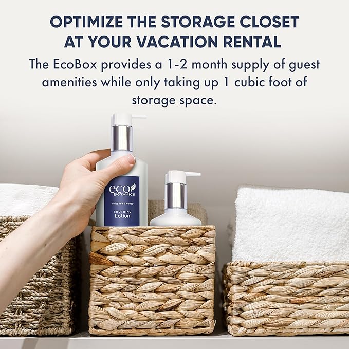 1-Shoppe Eco Botanics 10 Piece Ecobox All-In-Kit | White Tea and Honey Soap | 3 Shampoo, 2 Conditioner, 3 Body Wash & 2 Lotion | 10.14oz Hotel Soaps and Toiletries Bulk | Personal Care Products