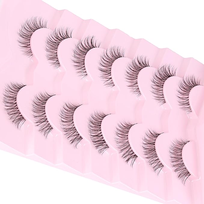 Lashes Natural Look False Eyelashes Wispy 13mm Eye Lashes Pack with Thin Cotton Band C Curl Fake Eyelashes 3D Volume For Daily Siligli Lash 7 Pair