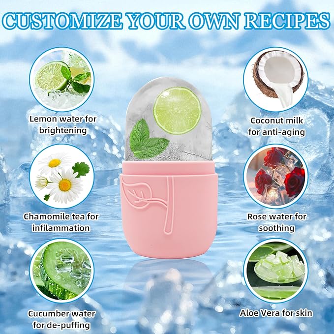 Ice Face Roller Massager for Face, Reusable Silicone Ice Cube Mold, Facial Beauty Ice Roller, Reduce Puffiness and Dark Circles, Minimize Pores & Improve Skin Texture (Purple)