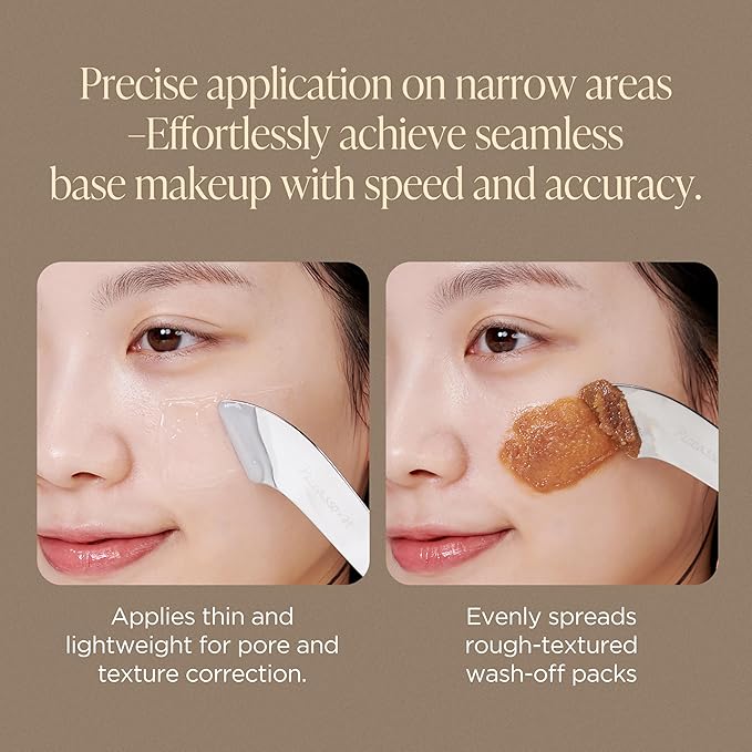 Piccasso 2-Way Makeup Spatula – Professional Foundation & Skin Care Spatula for Face, Dual-Ended Stainless Steel Tool for Precise and Hygienic Application, Includes Leather Case