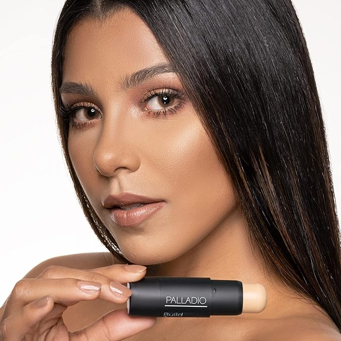 Palladio BUILD & BLEND Foundation Stick, Medium Coverage Buildable Contour Stick for Face, Ultra Blendable Creamy Formula for a Natural Shine Free Finish, Professional Makeup for Perfect Look, 0.25 Ounce (Natural Beige)