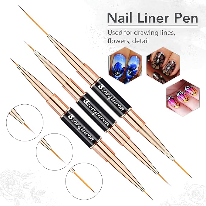 Nail Art Bushes Set, Professional 5Pcs Double-Ended Nail Brush Kit for Details, Long Lines, Ombre & 3D Design-Perfect for DIY Manicures & Salons (Black)