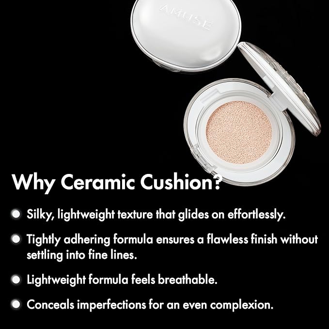 Amuse SEOUL Ceramic Skin Perfector Cushion Foundation Refill 02 HEALTHY | Long-lasting, Lightweight, Semi-matte, Flawless Coverage, Hypoallergenic, Korean Beauty, Vegan, Refill (15g / 0.52 oz.)