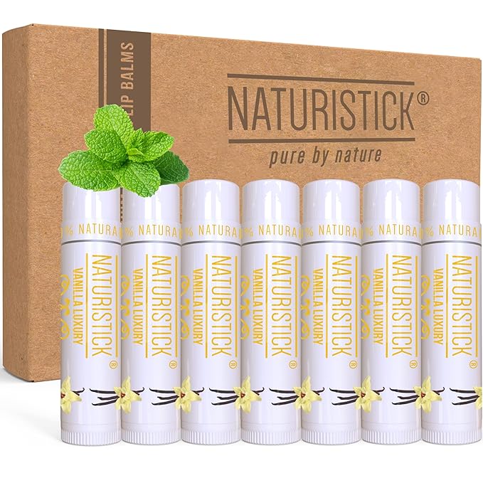 Naturistick Premium Beeswax Lip Balm for Dry, Chapped Lips | 100% Natural Lip Care | Coconut Oil, Shea Butter, Aloe Vera | Moisturizing, Chemical-Free Chapstick | 7 Pack Vanilla Scent | Made in USA