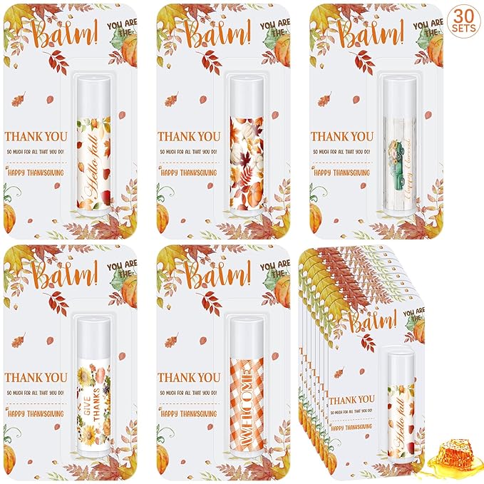 30 Pack Hello Fall Thanksgiving Party Gifts Bulk Lip Balms Favors Employee Appreciation Gifts Small Thank You Gifts for Women Men Satff Coworkers Teachers