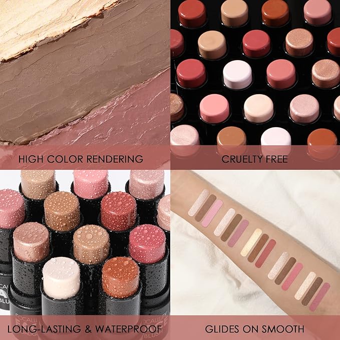 FOCALLURE 3 Pcs Cream Contour Sticks,Shades with Highlighter & Bronzer & Blush,Non-greasy Long-wear Face Contouring Pen,Easy to Sculpt the Face and Create a Lightweight Finishing Makeup,DEEP