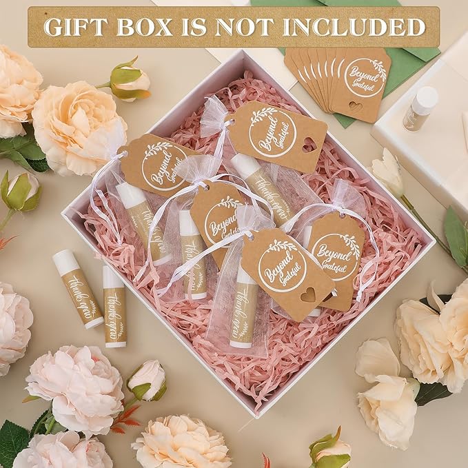 100 Set Thank You Lip Balm Bulk Small Natural Moisturizing Mini Lip Balm with Organza Bag and Card for Baby Wedding Bridal Shower Thank You Favors Bridesmaid Gifts Women Guests