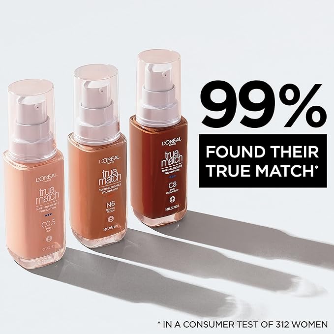 L’Oréal Paris True Match Super-Blendable Foundation, Medium Coverage Liquid Foundation Makeup with SPF 17, W10, Deep, 1 Fl Oz (Pack of 2)