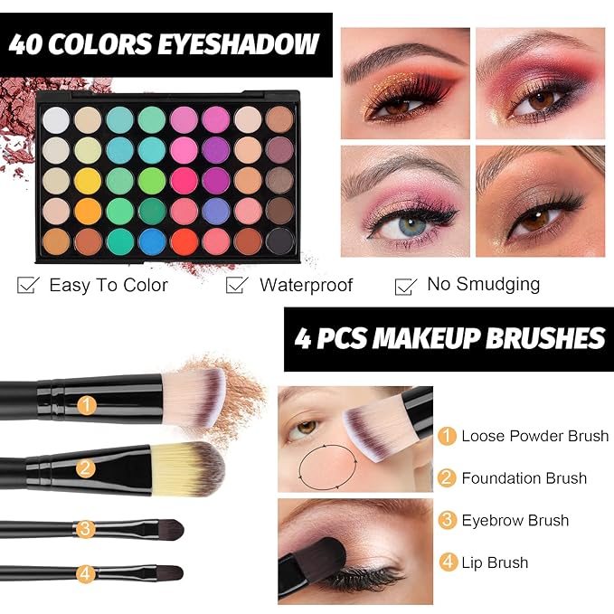 Fenshine All In One Makeup Kit for Women, Full Makeup Gift Set for Beginners, Makeup Essential Starter Bundle Include Eyeshadow Palette Lipstick Eyebrow Pencil Brush Set (Type C)