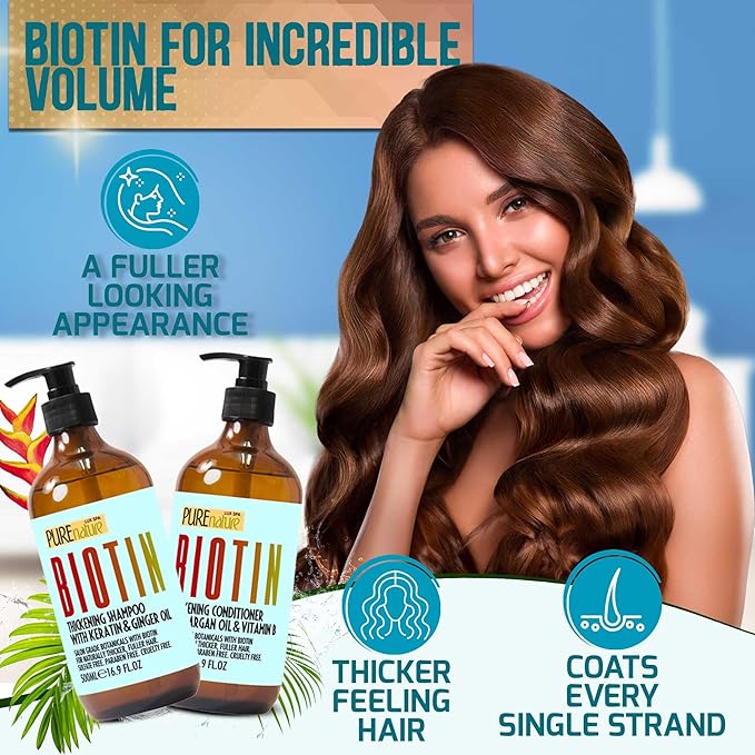 Biotin Shampoo and Conditioner Set - Volume Boosting Formula for Men and Women to Help Thinning Hair - Sulfate and Paraben Free with Thickening Properties - Volumizing Products to Improve Fullness