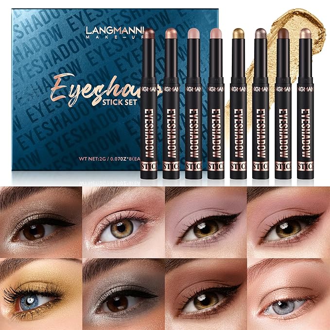 Jolilab Eyeshadow Stick Set, 8 Colors Matte Professional Bright-Colored Contouring and Highlight Eyeshadow Stick, Cream Waterproof Long Lasting High Pigmented Eye Shadow. (8, EYESHADOW B)
