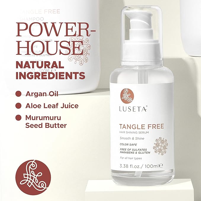 Luseta Tangle Free Routine Hair Serum Oil for Women and Men Detangling with Keratin and Argan Oil, Color Safe for Curly and Wavy Hair, Paraben & Gluten Free 3.38oz