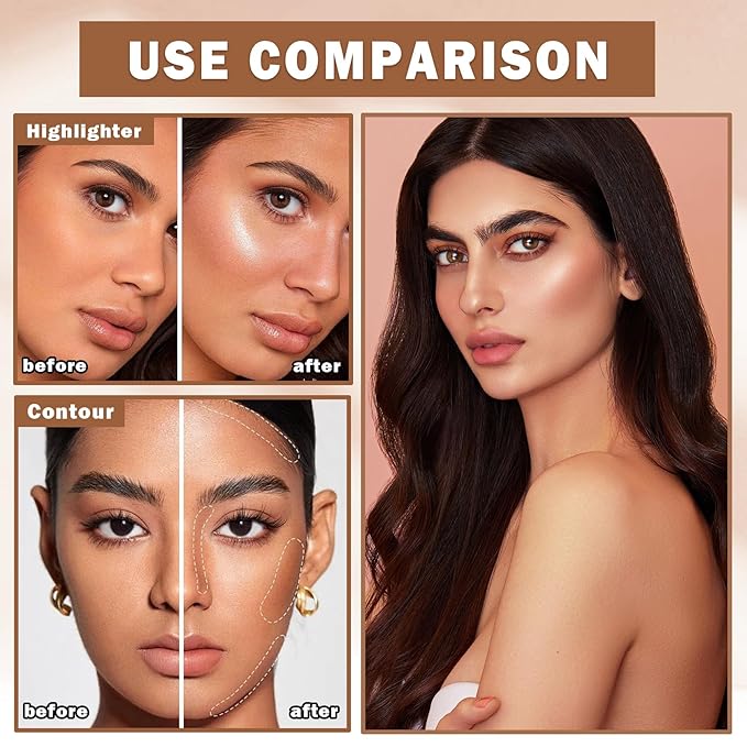Contour Powder Highlighter Powder Contour Palette,2 In 1 Highlighter Contour Palette,Shimmer Powder Highlighter Matte Powder Contour Palette,Face Contorno Maquillaje-Warm Brown