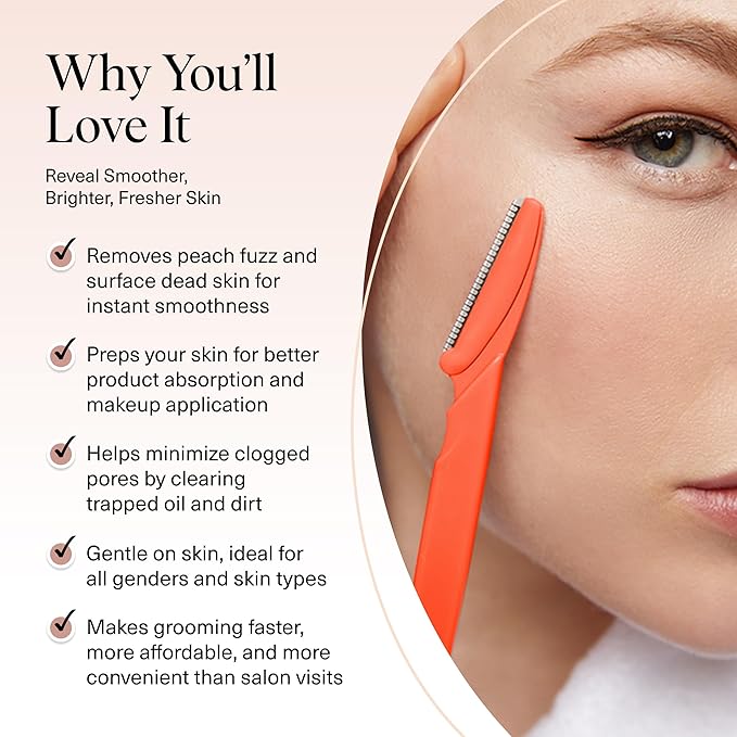 Kitsch Dermaplane Razor for Women Face - Face Razors for Women and Men - Eyebrow Trimmer, Shaver, Recycled Plastic Dermaplaning and Skin Care Tool - Coral, 6 pcs