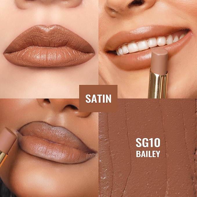 Oulac Color Rich Satin Lipstick - Light Brown Full Coverage Lip Color, Creamy Silky-Smooth, Moisturizing, Satin Matte Finish, Infused With Shea Butter, Vegan & Clean Beauty, 4g, SG10 Bailey