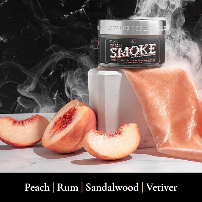 LUXURY LIFE BUTTER - Irresistibly Scented Body Butter with Hyaluronic Acid for Ultimate Moisture. Hydrates for a Non-Greasy Glamorous Glow (Dessert, Presidential and Peach Smoke)