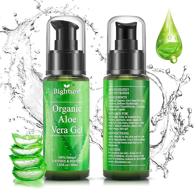 Organic Aloe Vera Gel, Aloe Vera Gel Extracted from Freshly Cut Pure Aloe Leaves, Skin Care for Deeply & Rapidly Soothing, Firming, After Shave, Sunburn Relieve, etc (Travel Pack)