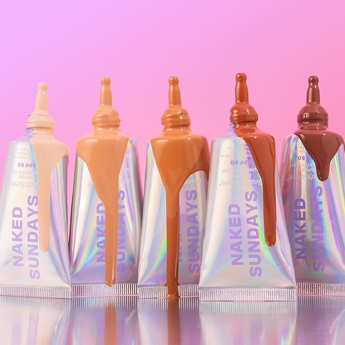 Naked Sundays BeautyScreen™ SPF 50 Mineral Peptide Foundation Tint – 2-in-1 Skin Tint & Mineral Sunscreen | Radiant, Buildable Coverage, Acne-Safe, Infused with Peptides (4 Medium honey, 1.01 fl oz)