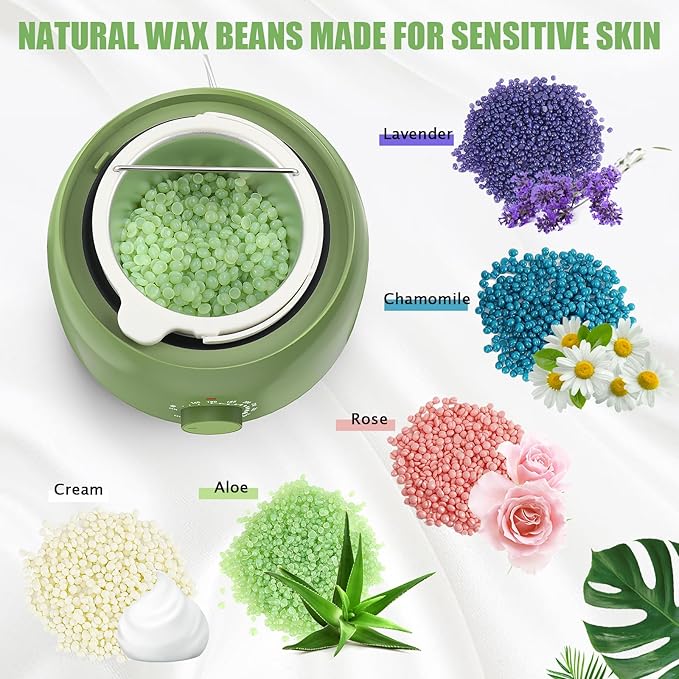Waxing Kit - TIKESI Wax Warmer for Hair Removal, Hard Wax Kit with 14oz 5 Bags Hard Wax Beans for Full Body, Legs, Face, Eyebrows, Bikini, Brazilian Waxing Kit for Women Men