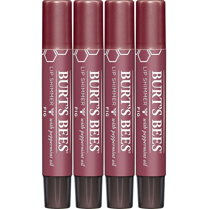 Burt's Bees Shimmer Lip Tint Set, Tinted Lip Balm Stick, Moisturizing for All Day Hydration with Natural Origin Glowy Pigmented Finish & Buildable Color, Fig (4-Pack)