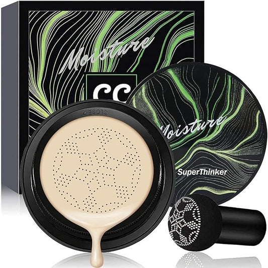 Air Cushion CC Cream Mushroom Head Cushion Foundation, BB Cream Face Makeup for Mature Skin Moisturizing Concealer Brighten Long-Lasting, Even Skin Tone for All Skin Types (Ivory)
