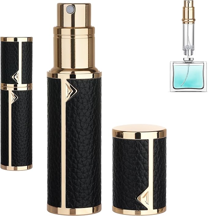 Refillable Travel Perfume Atomizer Bottle - 5ml Luxury Pocket Perfume Dispenser Pump, Travel Perfume Atomiser, Cologne Dispenser, Portable Size Sprayer Bottle for Traveling (Black)