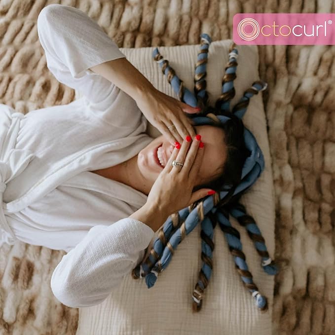 Octocurl Heatless Hair Curler - No Headband Octopus Curler - Overnight Curls for Long Hair (QMax - Blue)