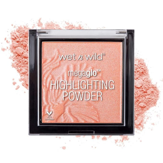 wet n wild MegaGlo Highlighting Powder, Highlighter Makeup, Shimmer Glow, Pink Rose Gold Bloom Time