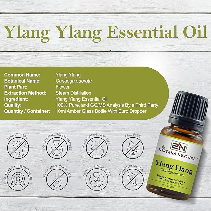 Ylang Ylang Essential Oil 100% Pure Premium Therapeutic Grade, Undiluted - Aromatherapy Diffuser for Calm and Relaxation, Skin Care, Hair Care