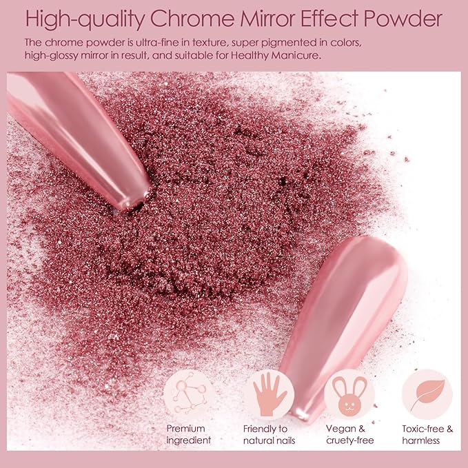 Allstarry Gold and Silver Chrome Nail Powder, 4 Colors Metallic Effect Mirror Chrome Powder Pigment Holographic Manicure Pigment Gold Siver Pink Chrome Nail Glitter