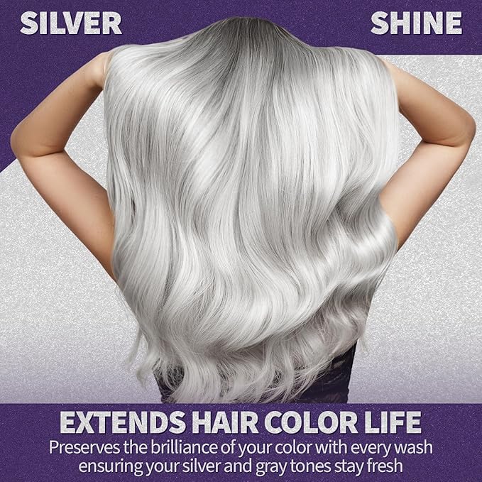 Natural Riches Radiant Silver Shine Purple Shampoo and Conditioner Set for Gray Hair - Paraben-Free and Color Safe – With Silk Proteins, Tones Dull Hair, Softens & Adds Shine - 16 fl oz