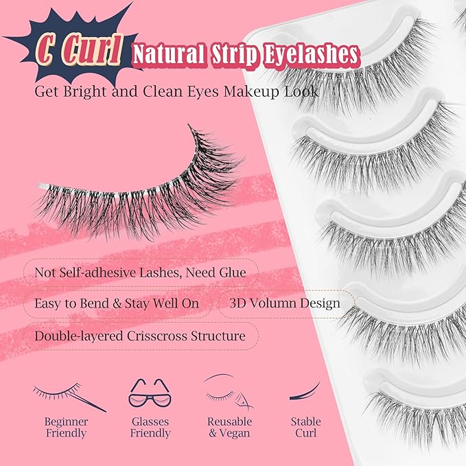 Natural Lashes Wispy Eyelashes 11MM Short Eye Lashes Pack 3D Volume Strip Lash Pack False Eyelashes Natural Look 7 Pair Siligli