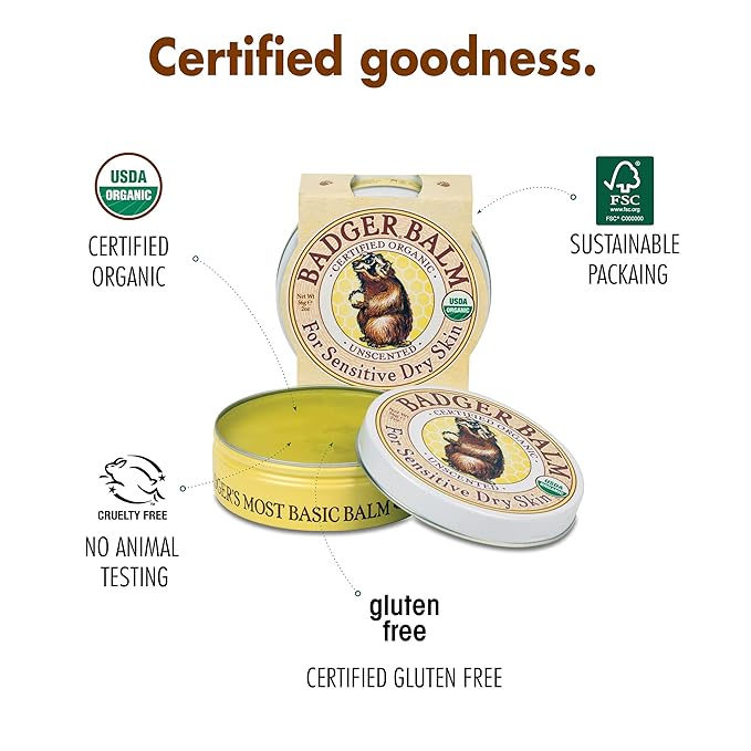Badger - Unscented Dry Skin Balm, Sensitive Skin Balm, Moisturizing Balm for Dry Cracked Skin, Unscented Balm, Skin Moisturizer Balm, 2 oz (2 Pack)