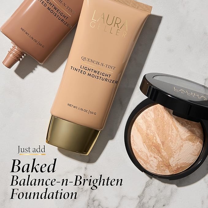 LAURA GELLER NEW YORK Quench-n-Tint Hydrating Foundation - Medium/Deep - Sheer to Light Buildable Coverage - Natural Glow Finish - Lightweight Formula with Hyaluronic Acid