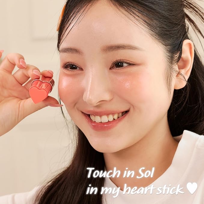 Touch in Sol In My Heart Stick Blush (#Sunset Coral) – Cream Blush Stick for Cheeks, Eyes & Lips – Korean Makeup Cheek – Creamy, Blendable Milk Blush for Dewy Glow, Natural Finish, k beauty (0.21 Oz)