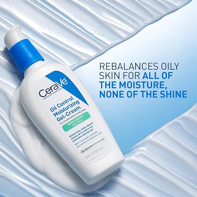 CeraVe Oil Control Moisturizing Gel-Cream, Face Moisturizer for Oily Skin, Niacinamide, Hyaluronic Acid & Oil Absorbing Technology To Rebalance Oily Skin, Non-Comedogenic, Fragrance Free & Oil-Free