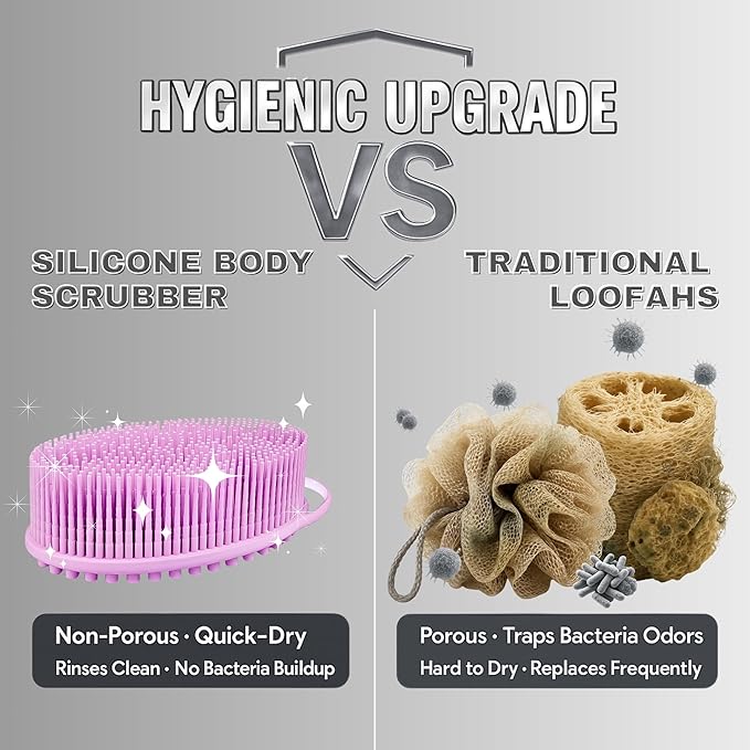 Avilana Silicone Body Scrubber - Food Grade & Lab Tested, Gentle Exfoliating Shower Brush for All Skin Types, Hygienic Quick-Dry Loofah Alternative, BPA-Free Body Brush