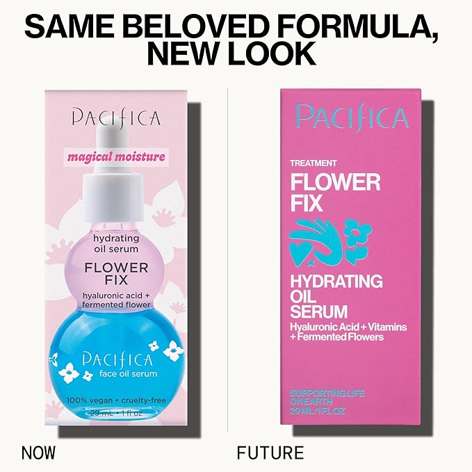 Pacifica Face Oil Serum - Flower Fix Bi-Phase Hydrating Skin Barrier - w/Hyaluronic Acid & Natural Botanical Ingredients - for Dry Sensitive Skin Vegan & Cruelty-Free Dermatologist Approved