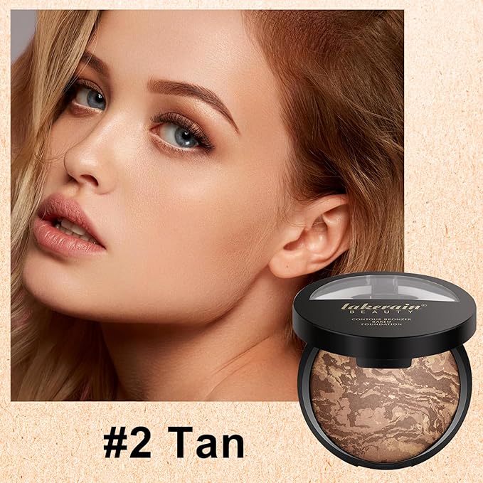 Baked Powder Foundation Makeup, Brighten Color Correcting Foundation Make up, Foundation for Mature Skin, Face Powder for Women, Full Coverage, Natural Finish & Easy to Use #02