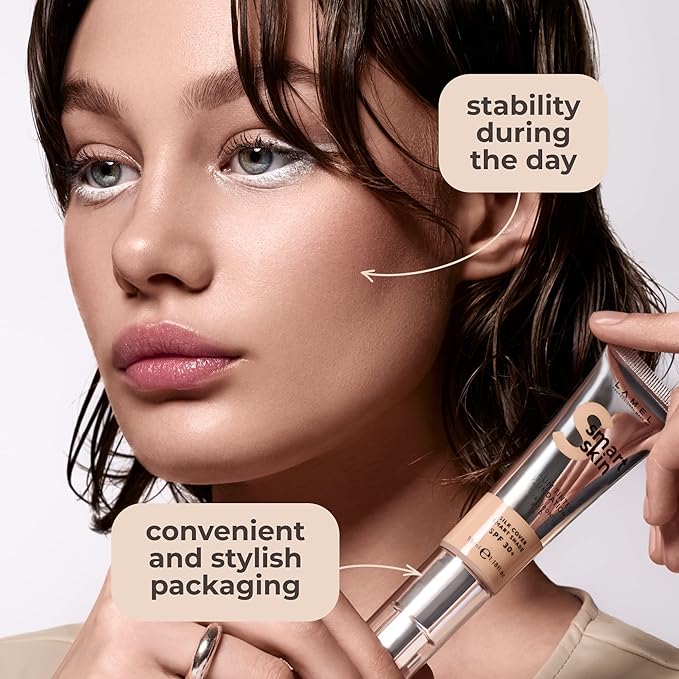 LAMEL Smartskin Serum Tinted Foundation - Hydrating & Nourishing - Hypoallergenic & Skin-Caring - Color Correcting - Anti-Aging Formula with Hyaluronic Acid - 402, 1,18 fl.oz