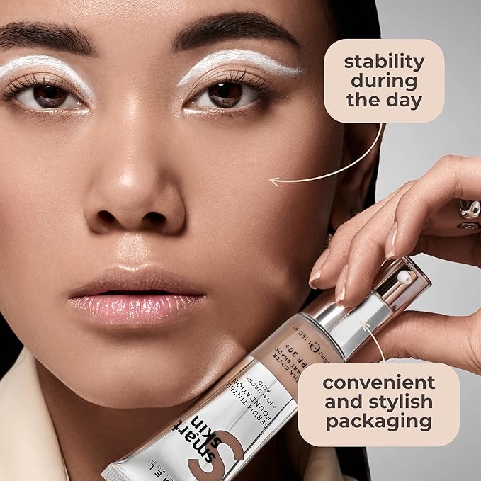 LAMEL Smartskin Serum Tinted Foundation - Hydrating & Nourishing - Hypoallergenic & Skin-Caring - Color Correcting - Anti-Aging Formula with Hyaluronic Acid - 401, 1.18 fl.oz