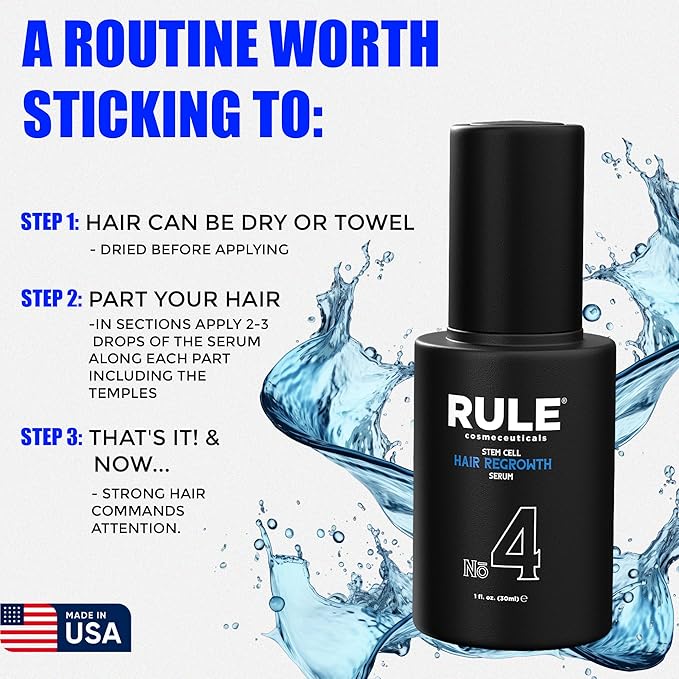 RULE No.4 Stem Cell Hair Growth Serum, Natural Oil with Biotin, Castor Oil & DHT Blocker Saw Palmetto for Thicker Fuller Longer Hair Regrowth, Scalp Serum Hair Loss Treatments for Men & Women