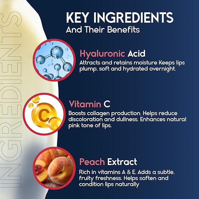 Lip Mask Overnight with Hyaluronic Acid & Collagen, Lip Sleeping Mask for Dry Cracked Lips, Moisturizing, Hydrating, Exfoliating Night Treatment for Lip Care (Strawberry)