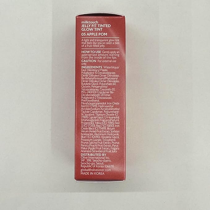 MILKTOUCH Jelly Fit Lip Tint (05 Apple Pom) with Cooling Plumping Effect and Water-Based Non-Sticky Texture | Long Lasting Korean Beauty Lipstain Tinted Gloss Oil Brown K Makeup