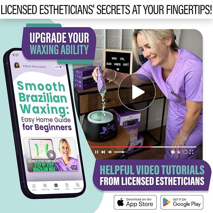 Tress Wellness Waxing Kit for Sensitive Skin – Safe for Face & Skin, Prep & Aftercare Spray, Easy to Use – At-Home Kit for Face, Bikini, Brazilian & Full Body – Black, No Display