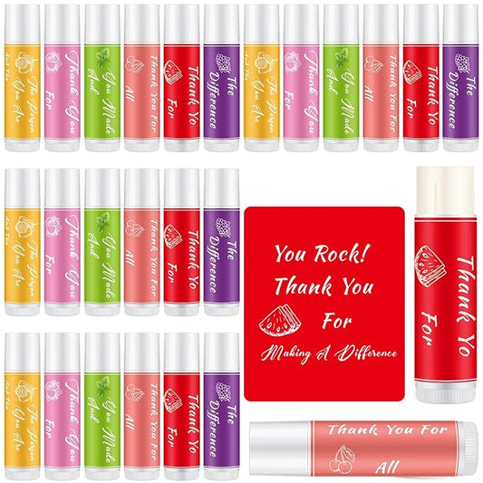 24 Pcs Lip Balm Gifts Bulk Thank You Gifts Employee Appreciation Gifts for Coworkers Moisturizer Assorted Flavors Natural Ingredients Dry Chapped Lip Care Gift for Women Men Teen