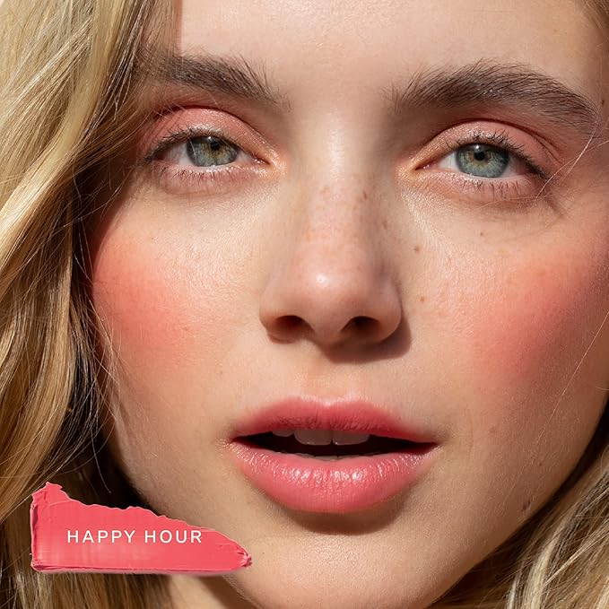 Tower 28 Beauty BeachPlease Cream Blush for Cheeks and Lips - Multi-Purpose Lip and Cheek Tint in Pink Blush - for Sensitive Skin – Color HAPPY HOUR, Luminous Finish